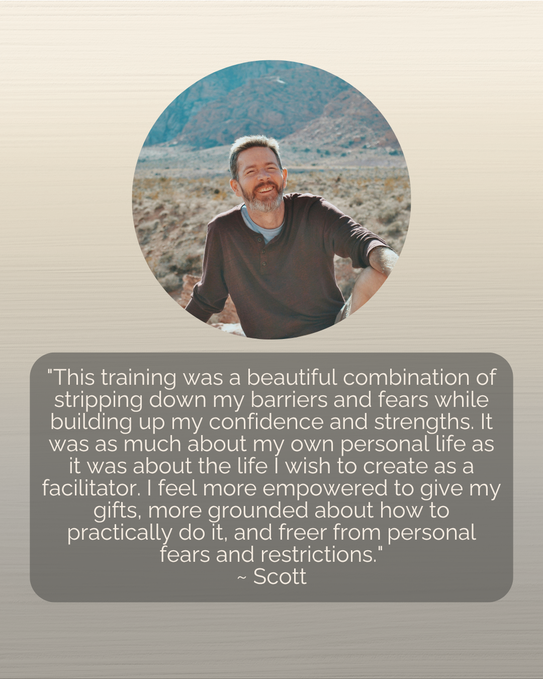 CORLIFE Testimonial 4 COR LIFE Testimonial: "This training was a beautiful combination of stripping down my barriers and fears while building up my confidence and strengths. It was as much about my own personal life as it was about the life I wish to create as a facilitator. I feel more empowered to give my gifts, more grounded about how to practically do it, and freer from personal fears and restrictions."<br />
~ Scott